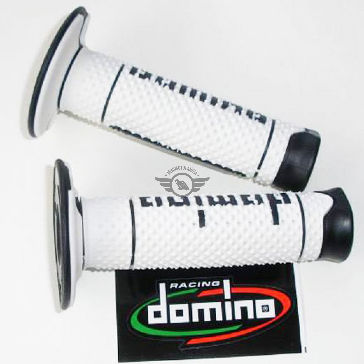 Manopole e Contrappesi: Coppia Manopole Domino Racing Super Soft Bianche  Nere Universali Moto Stradali
